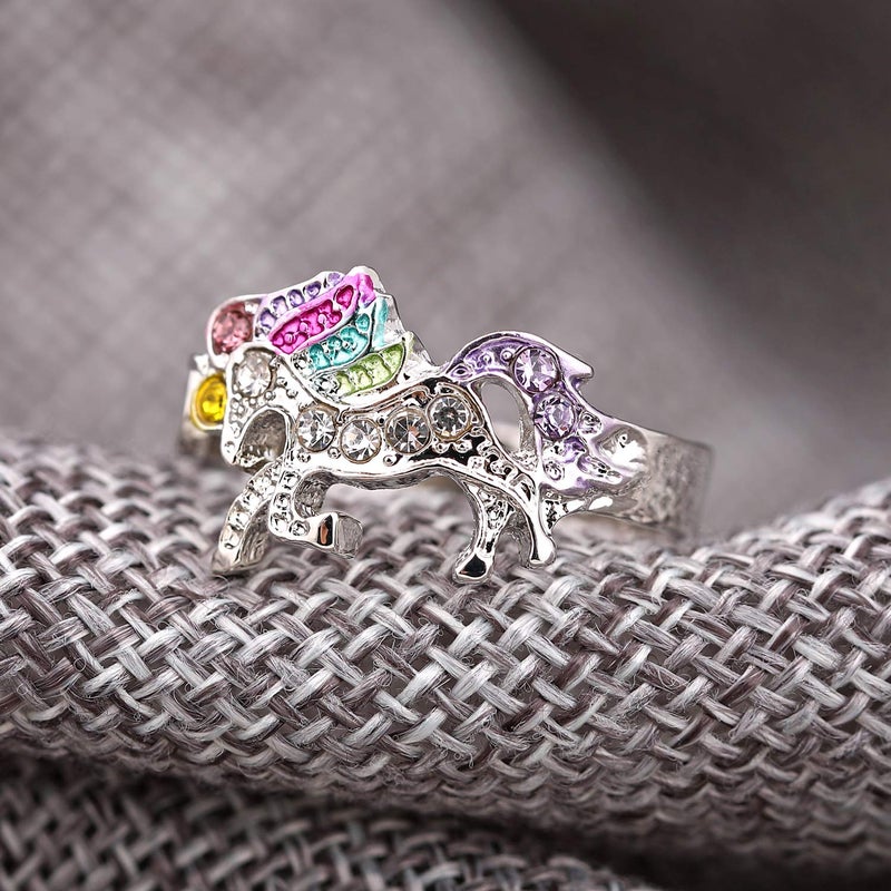 ALoveSoul Adjustable Silver Tone Little Princess Rainbow Unicorn Ring for Women Ladies Fashion Rings Gifts for Women - Image 5